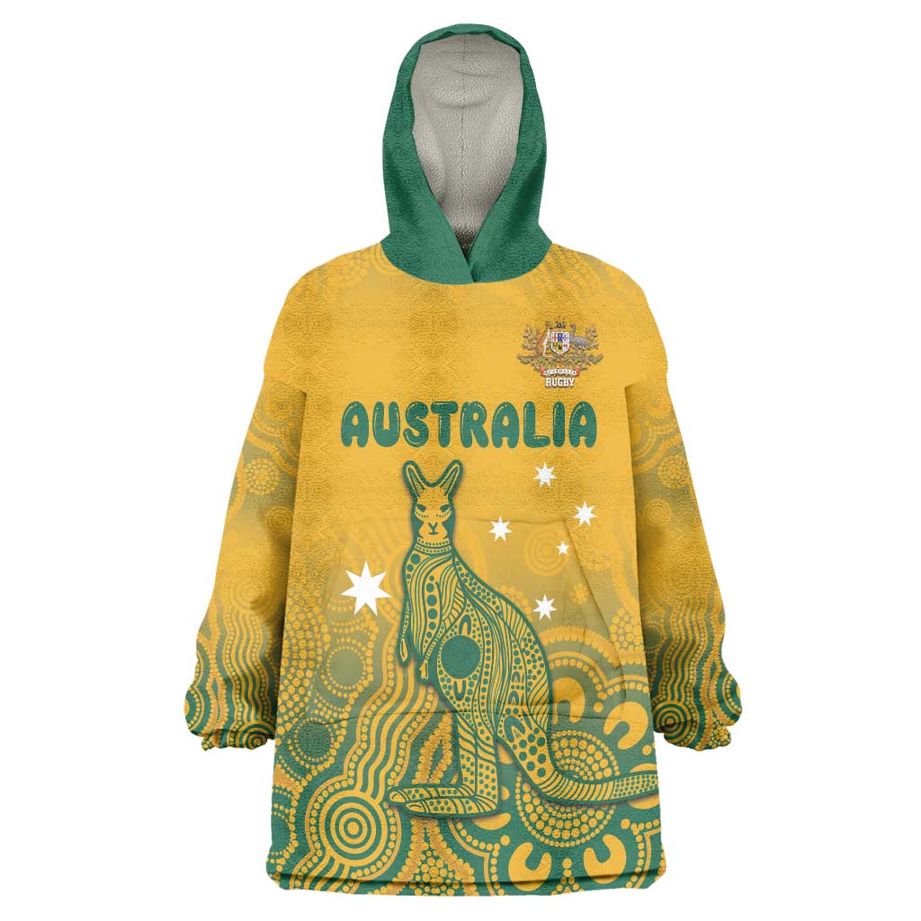Australia Rugby Wearable Blanket Hoodie Wallabies Aboriginal Pattern