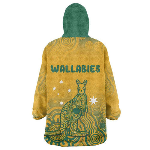 Australia Rugby Wearable Blanket Hoodie Wallabies Aboriginal Pattern