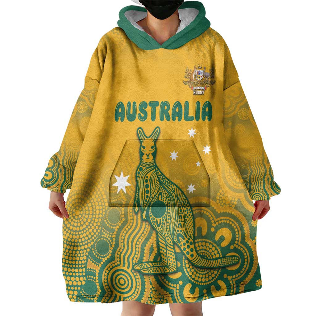 Australia Rugby Wearable Blanket Hoodie Wallabies Aboriginal Pattern