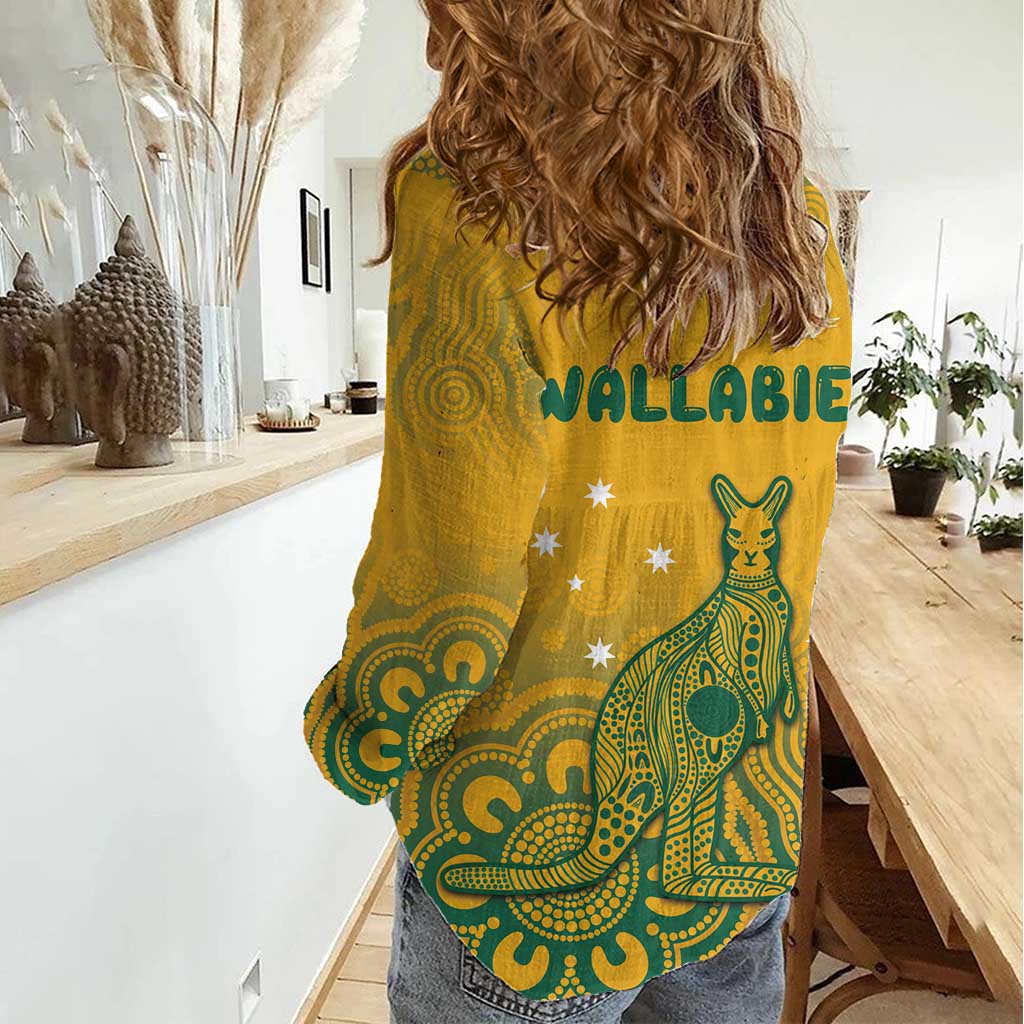 Australia Rugby Women Casual Shirt Wallabies Aboriginal Pattern