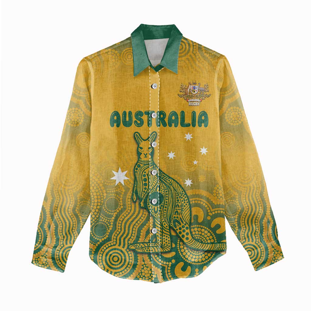 Australia Rugby Women Casual Shirt Wallabies Aboriginal Pattern