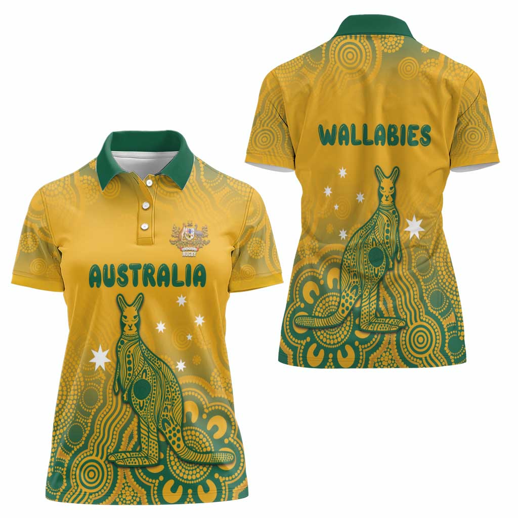 Australia Rugby Women Polo Shirt Wallabies Aboriginal Pattern