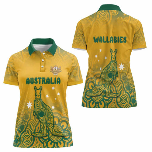 Australia Rugby Women Polo Shirt Wallabies Aboriginal Pattern