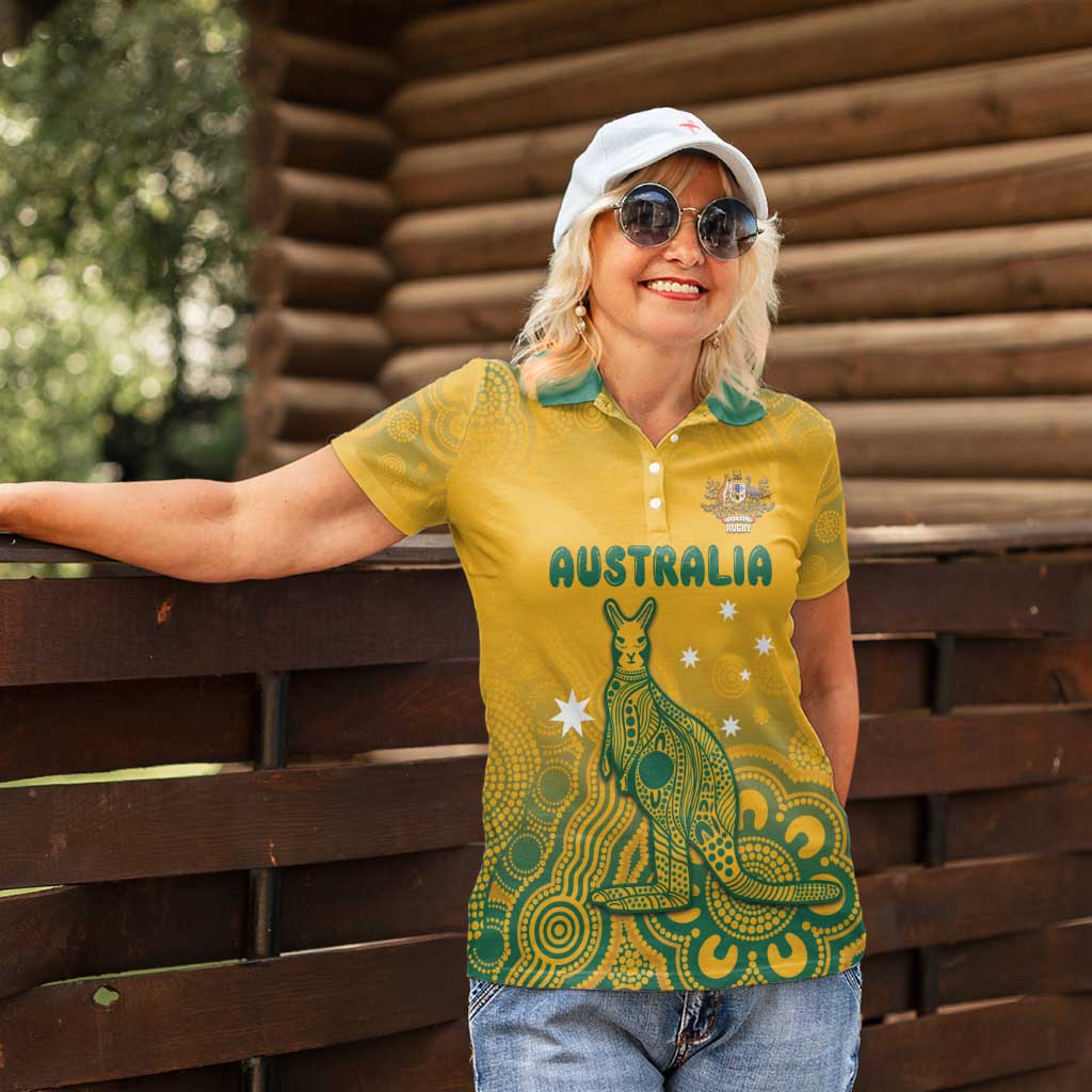 Australia Rugby Women Polo Shirt Wallabies Aboriginal Pattern