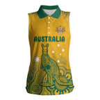 Australia Rugby Women Sleeveless Polo Shirt Wallabies Aboriginal Pattern