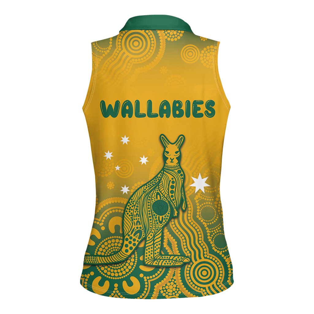 Australia Rugby Women Sleeveless Polo Shirt Wallabies Aboriginal Pattern