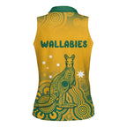 Australia Rugby Women Sleeveless Polo Shirt Wallabies Aboriginal Pattern