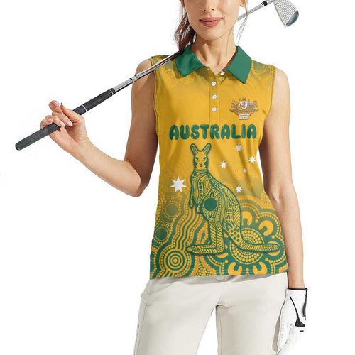Australia Rugby Women Sleeveless Polo Shirt Wallabies Aboriginal Pattern