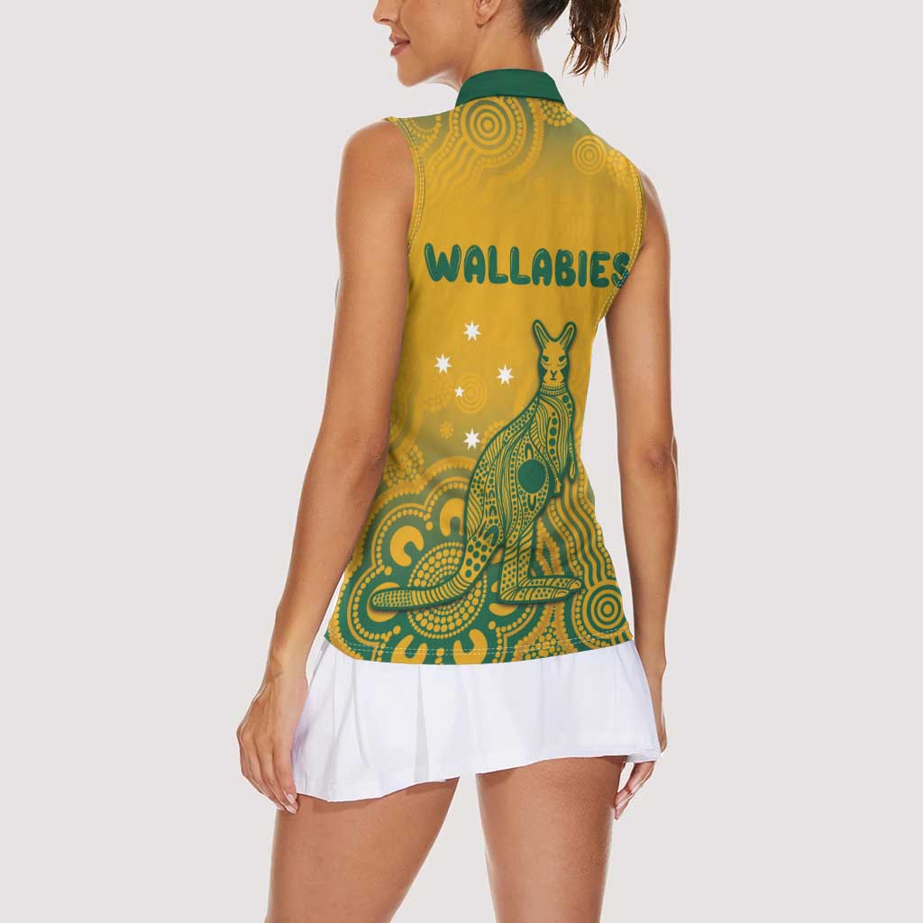 Australia Rugby Women Sleeveless Polo Shirt Wallabies Aboriginal Pattern