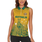 Australia Rugby Women Sleeveless Polo Shirt Wallabies Aboriginal Pattern