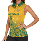 Australia Rugby Women Sleeveless Polo Shirt Wallabies Aboriginal Pattern
