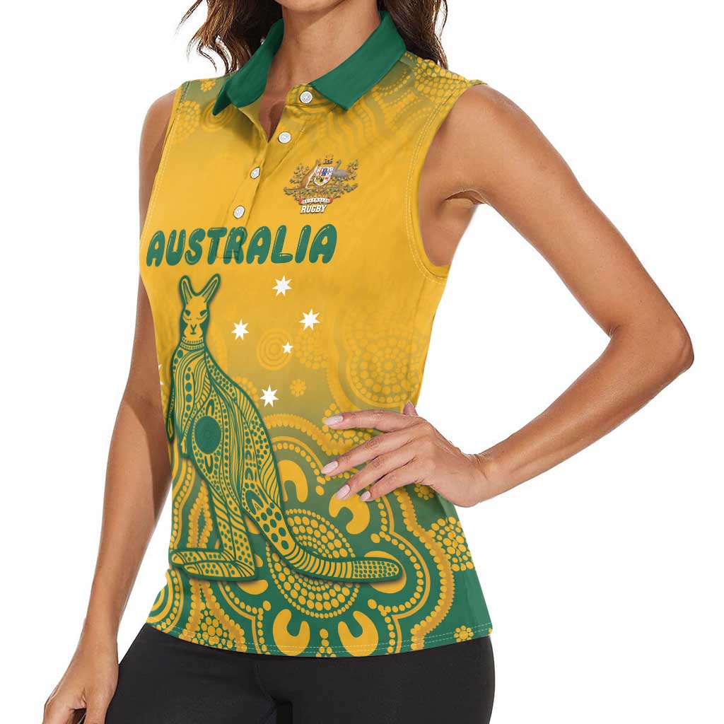 Australia Rugby Women Sleeveless Polo Shirt Wallabies Aboriginal Pattern