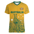 Australia Rugby Women V-Neck T-Shirt Wallabies Aboriginal Pattern