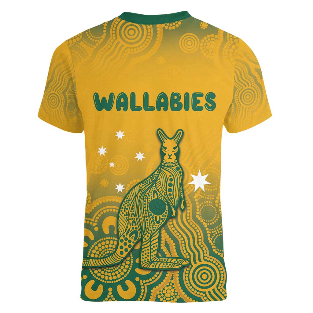 Australia Rugby Women V-Neck T-Shirt Wallabies Aboriginal Pattern
