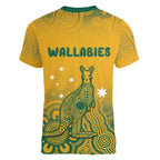 Australia Rugby Women V-Neck T-Shirt Wallabies Aboriginal Pattern