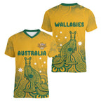 Australia Rugby Women V-Neck T-Shirt Wallabies Aboriginal Pattern