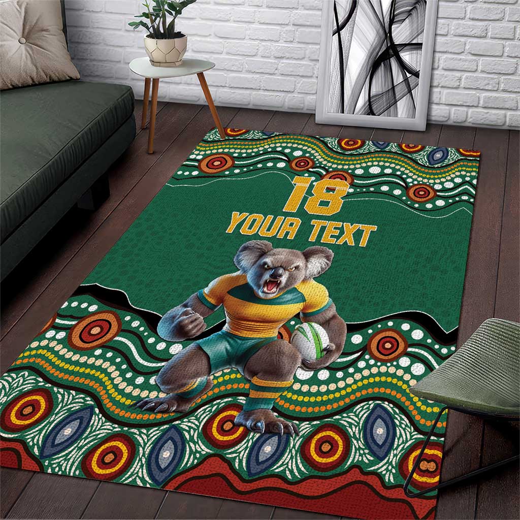 Custom Australia Rugby Area Rug Koala Mascot Aboriginal Pattern