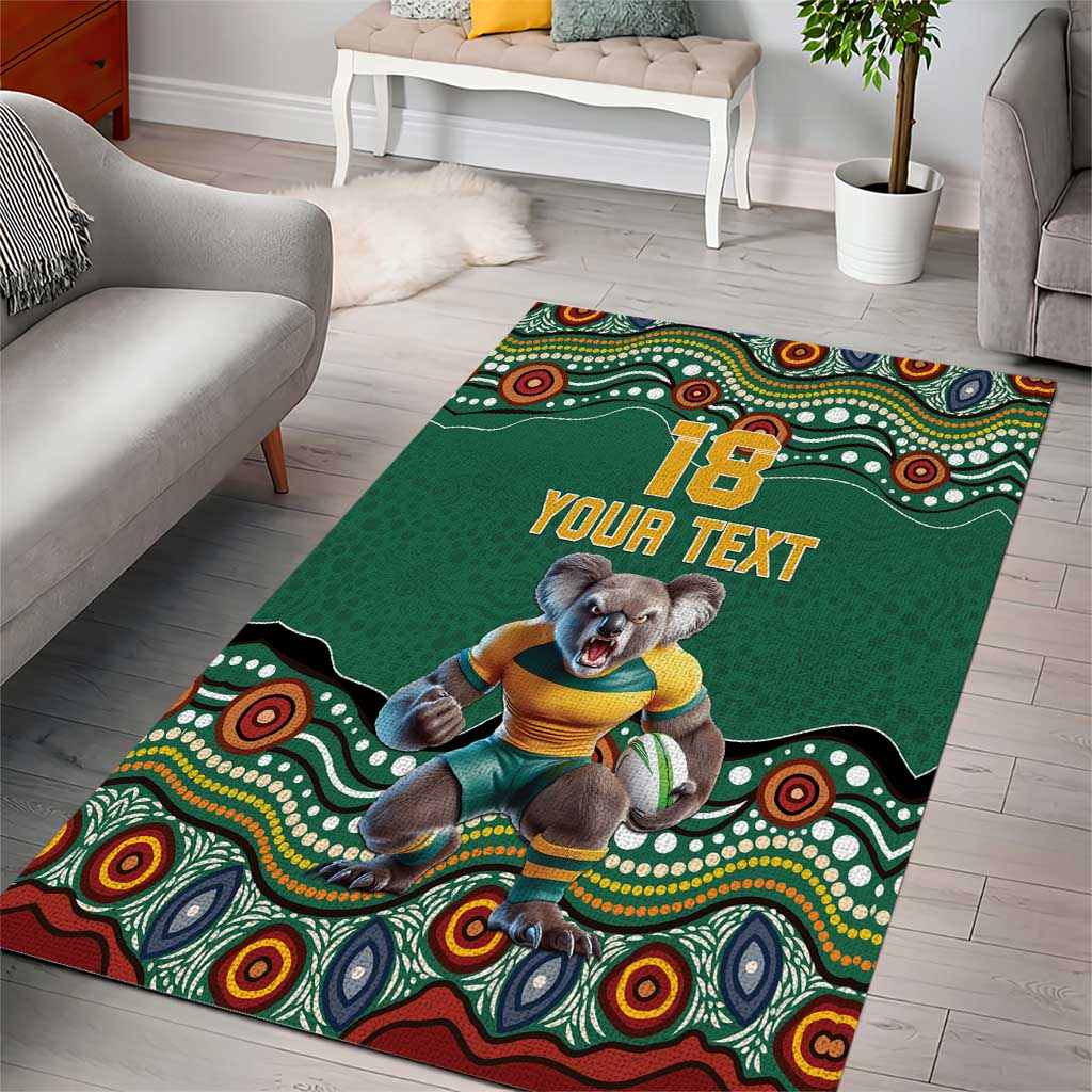 Custom Australia Rugby Area Rug Koala Mascot Aboriginal Pattern
