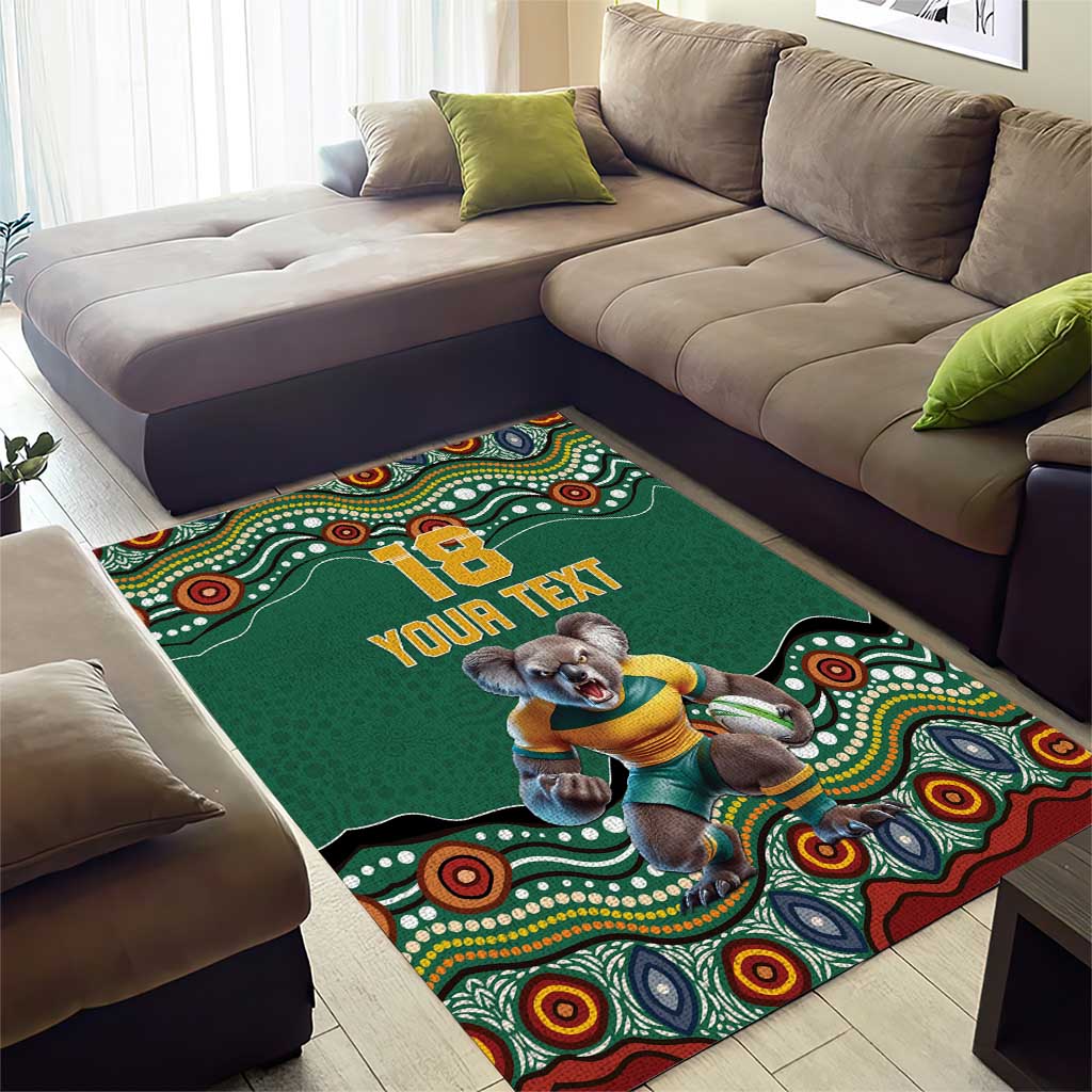Custom Australia Rugby Area Rug Koala Mascot Aboriginal Pattern