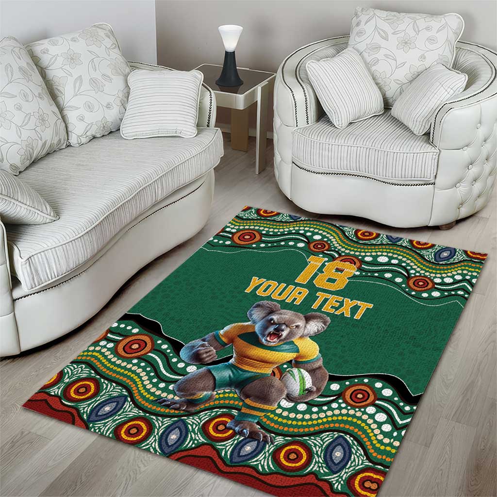Custom Australia Rugby Area Rug Koala Mascot Aboriginal Pattern