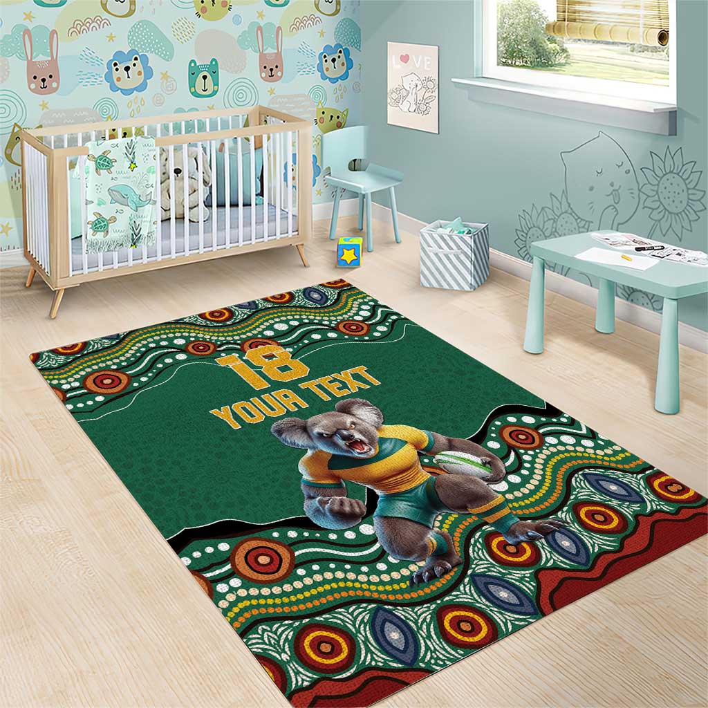 Custom Australia Rugby Area Rug Koala Mascot Aboriginal Pattern
