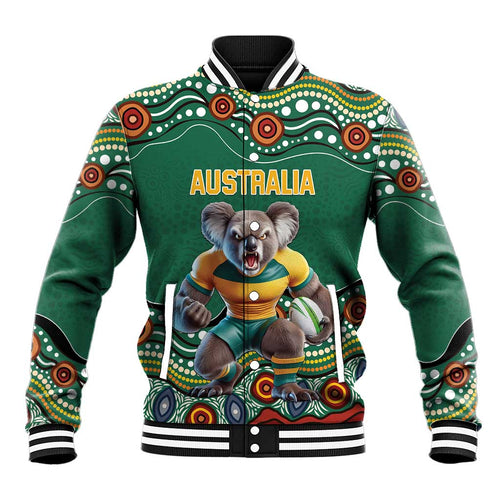 Custom Australia Rugby Baseball Jacket Koala Mascot Aboriginal Pattern