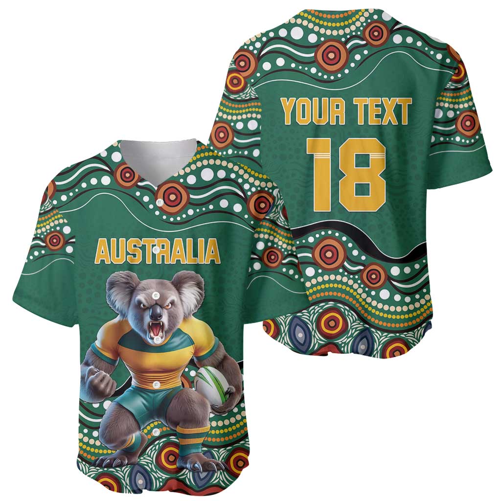 Custom Australia Rugby Baseball Jersey Koala Mascot Aboriginal Pattern