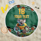 Custom Australia Rugby Beach Blanket Koala Mascot Aboriginal Pattern