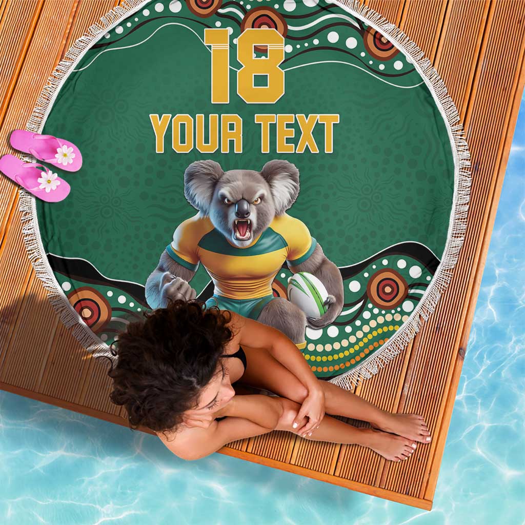 Custom Australia Rugby Beach Blanket Koala Mascot Aboriginal Pattern