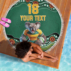 Custom Australia Rugby Beach Blanket Koala Mascot Aboriginal Pattern