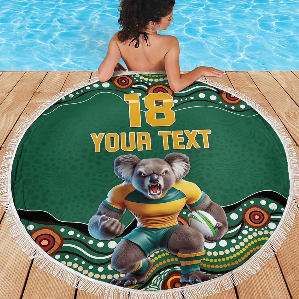 Custom Australia Rugby Beach Blanket Koala Mascot Aboriginal Pattern