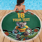Custom Australia Rugby Beach Blanket Koala Mascot Aboriginal Pattern