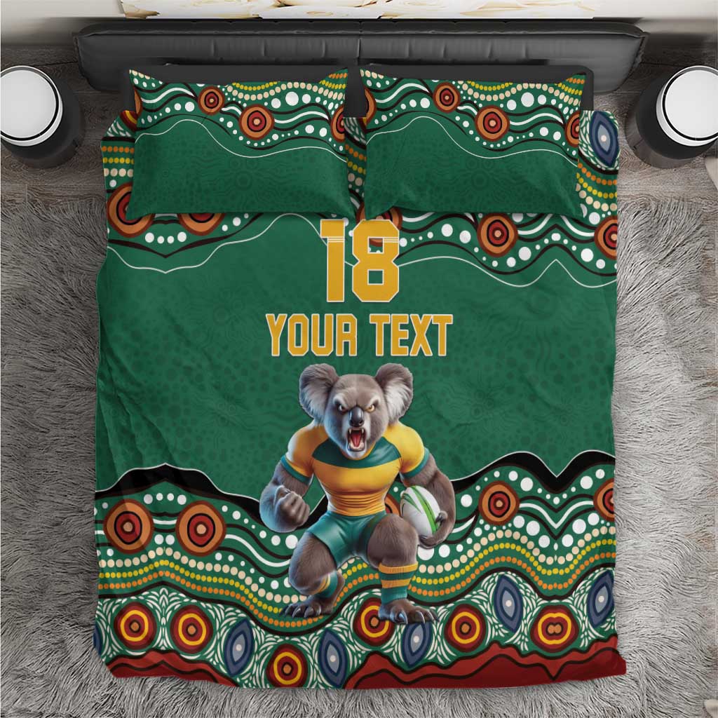 Custom Australia Rugby Bedding Set Koala Mascot Aboriginal Pattern