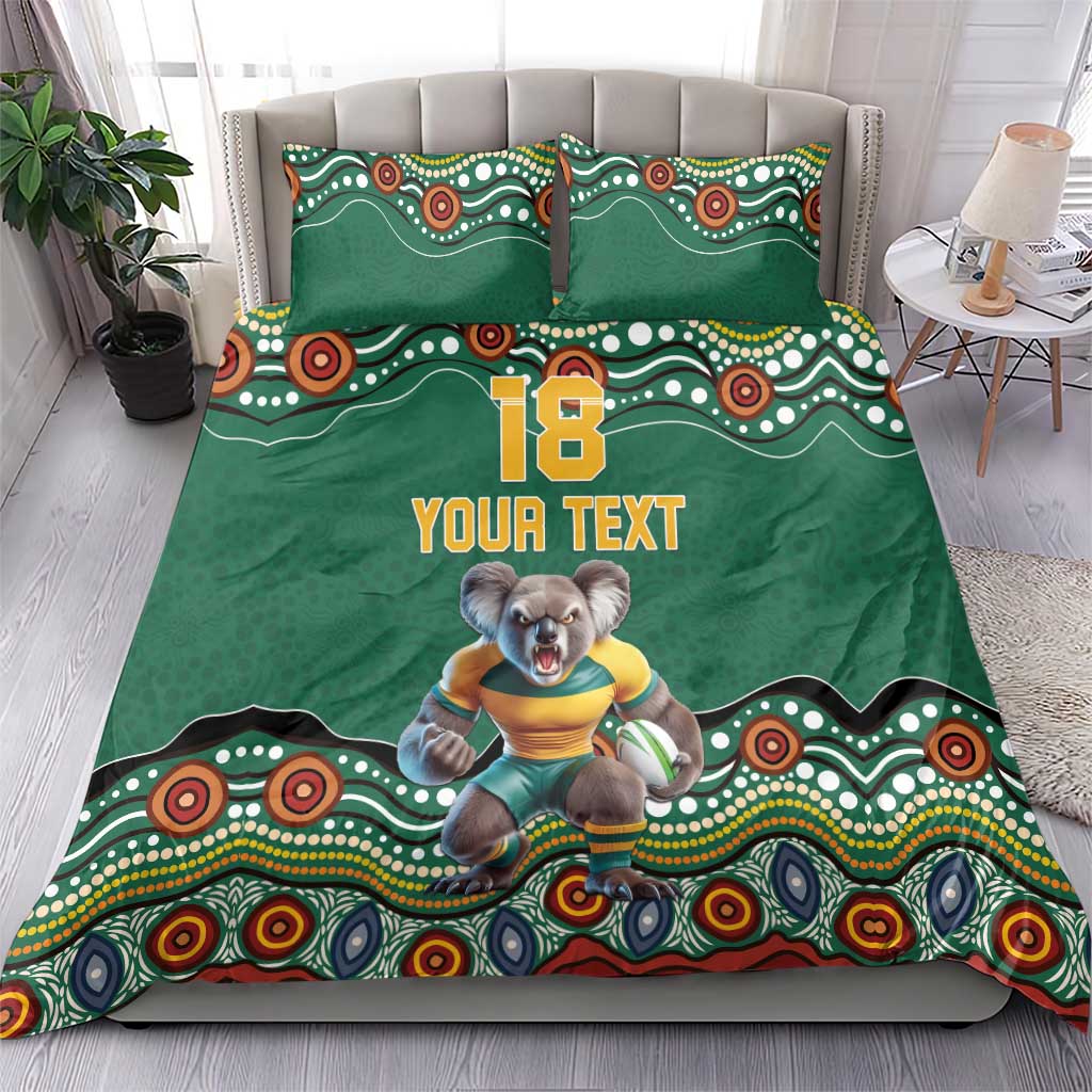 Custom Australia Rugby Bedding Set Koala Mascot Aboriginal Pattern