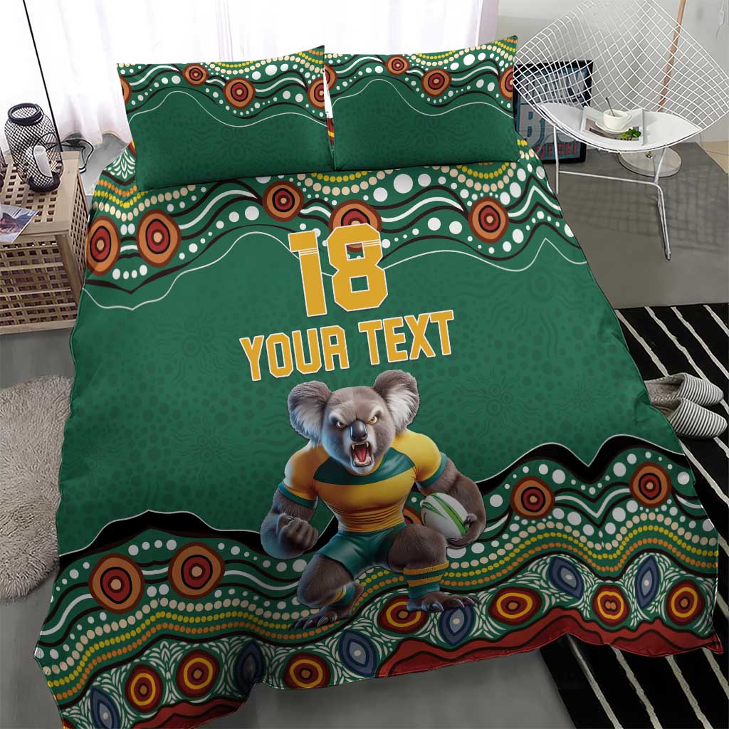 Custom Australia Rugby Bedding Set Koala Mascot Aboriginal Pattern
