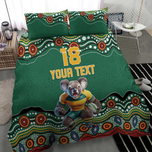 Custom Australia Rugby Bedding Set Koala Mascot Aboriginal Pattern