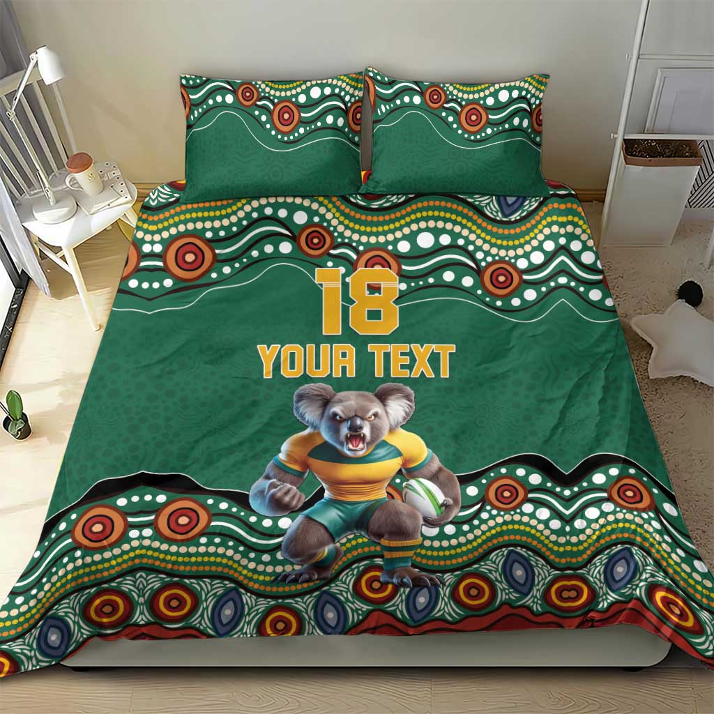 Custom Australia Rugby Bedding Set Koala Mascot Aboriginal Pattern