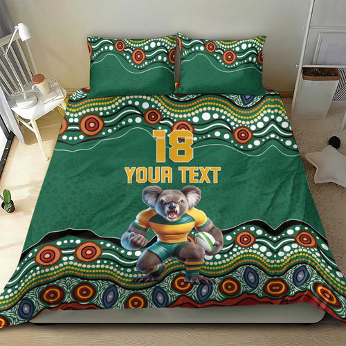 Custom Australia Rugby Bedding Set Koala Mascot Aboriginal Pattern
