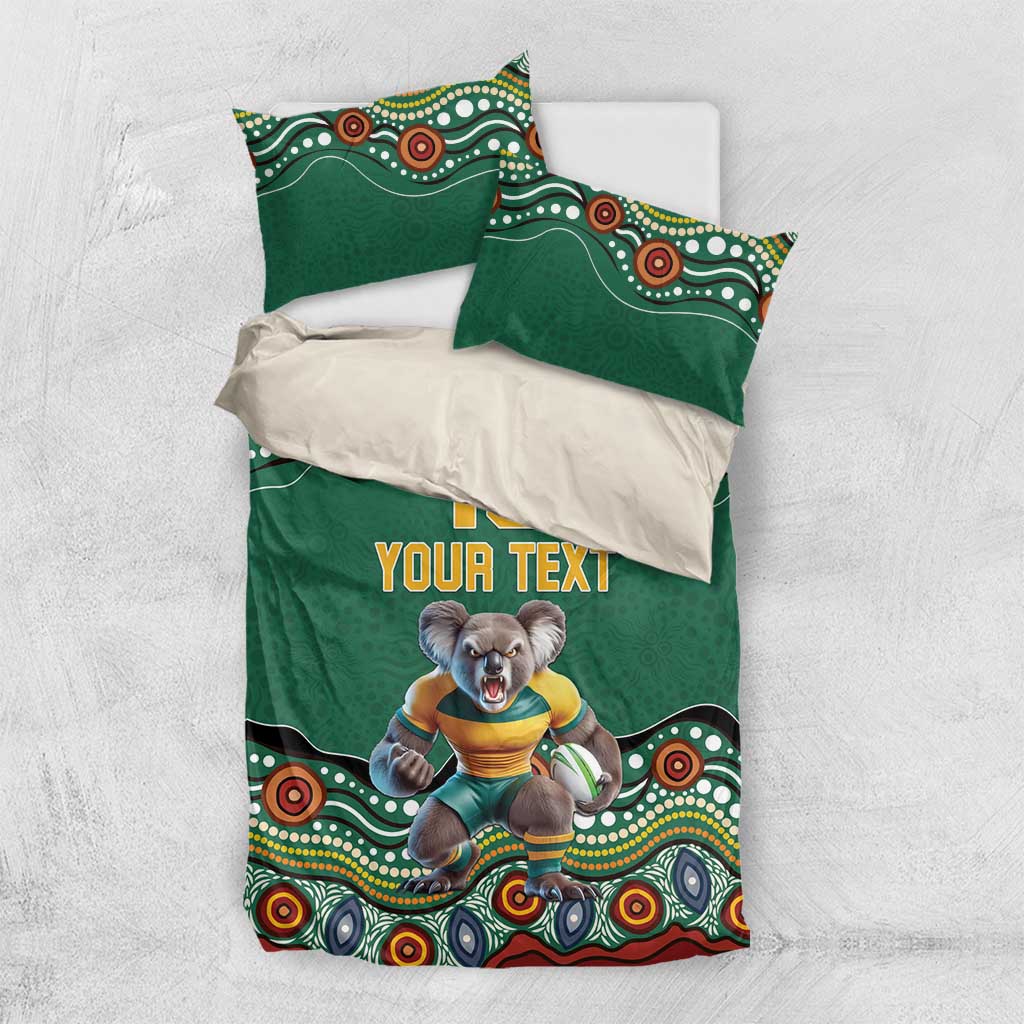 Custom Australia Rugby Bedding Set Koala Mascot Aboriginal Pattern