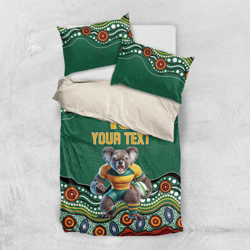 Custom Australia Rugby Bedding Set Koala Mascot Aboriginal Pattern