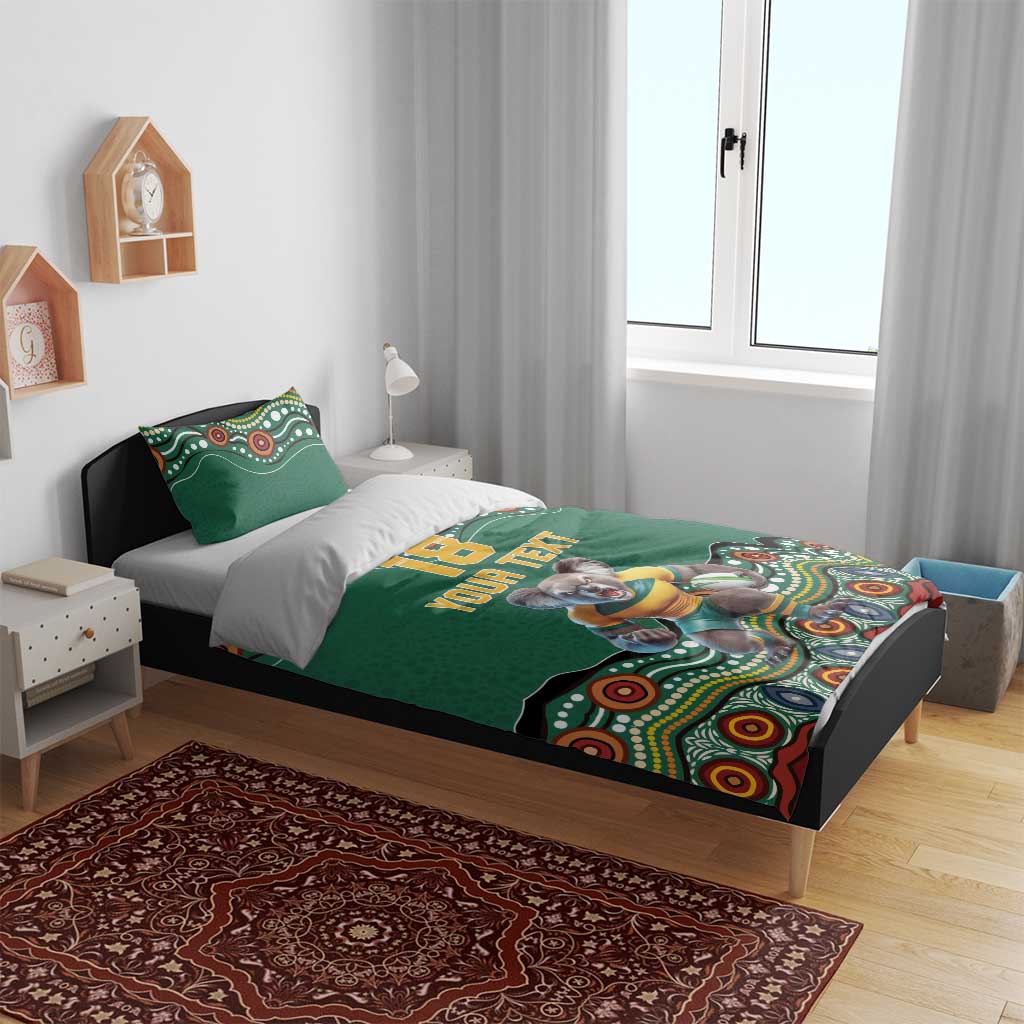 Custom Australia Rugby Bedding Set Koala Mascot Aboriginal Pattern