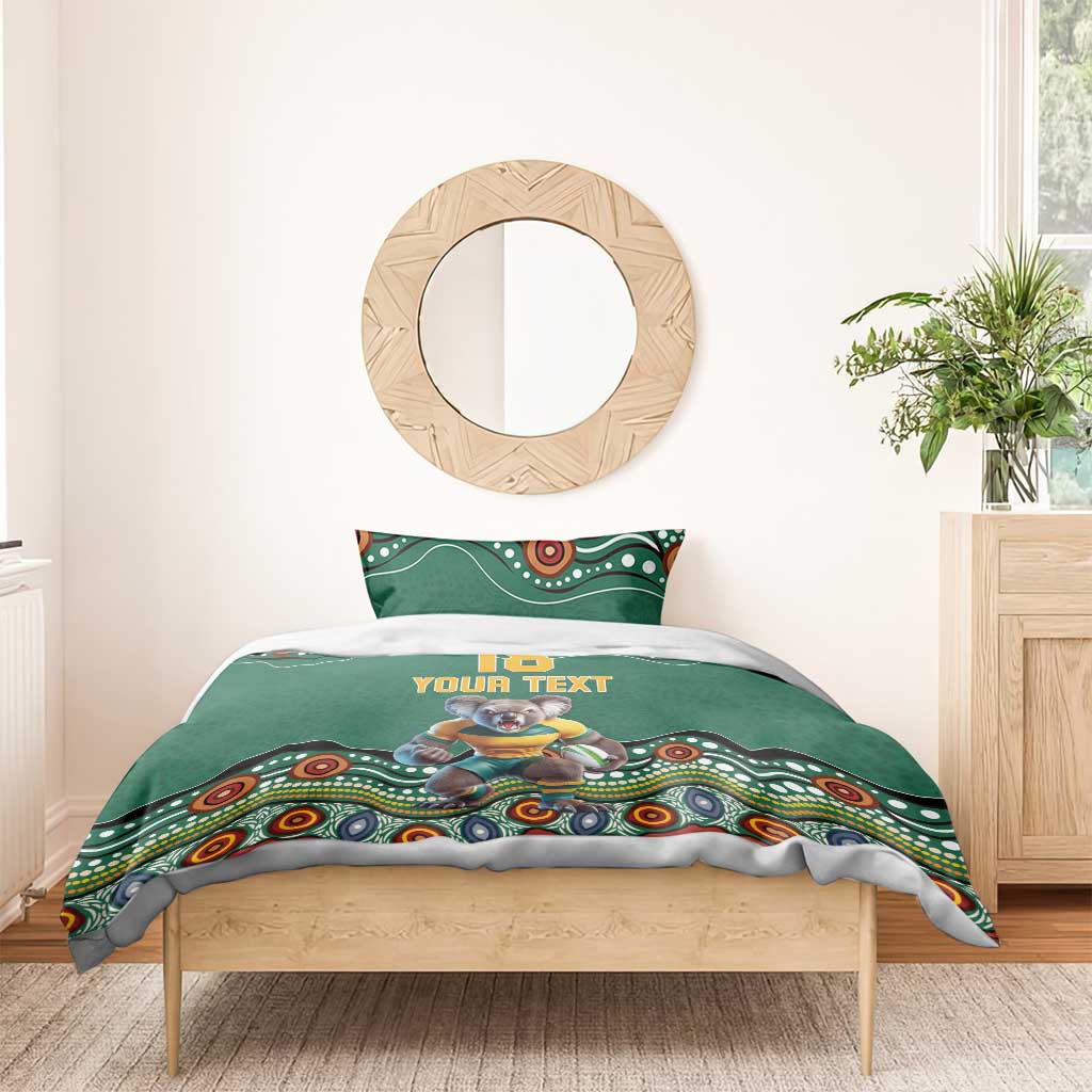 Custom Australia Rugby Bedding Set Koala Mascot Aboriginal Pattern