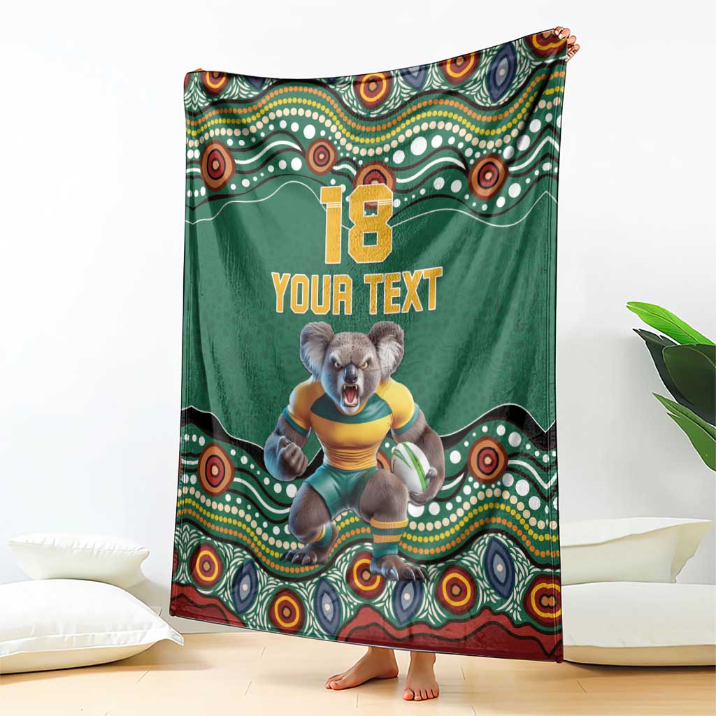 Custom Australia Rugby Blanket Koala Mascot Aboriginal Pattern