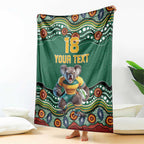 Custom Australia Rugby Blanket Koala Mascot Aboriginal Pattern