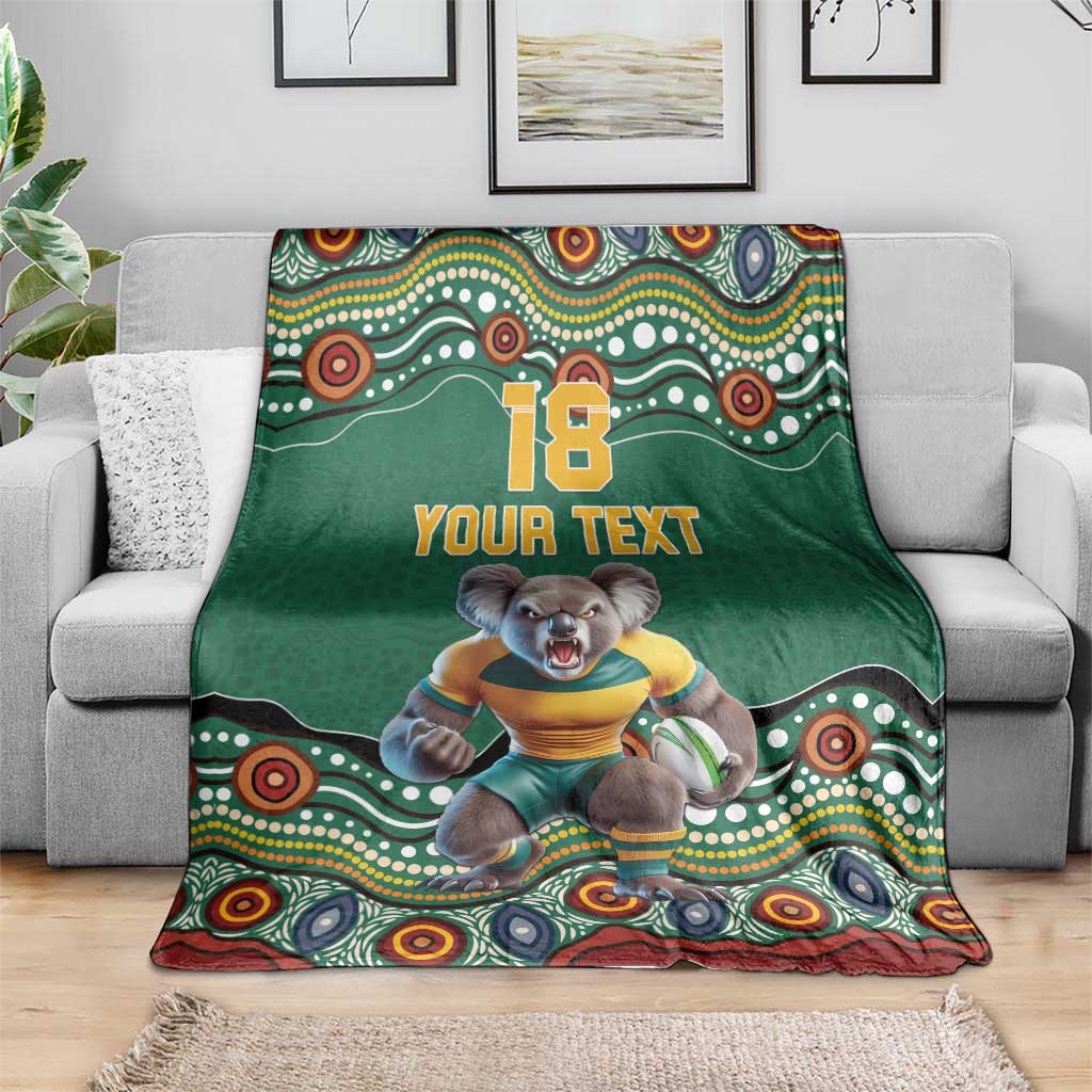 Custom Australia Rugby Blanket Koala Mascot Aboriginal Pattern