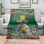 Custom Australia Rugby Blanket Koala Mascot Aboriginal Pattern