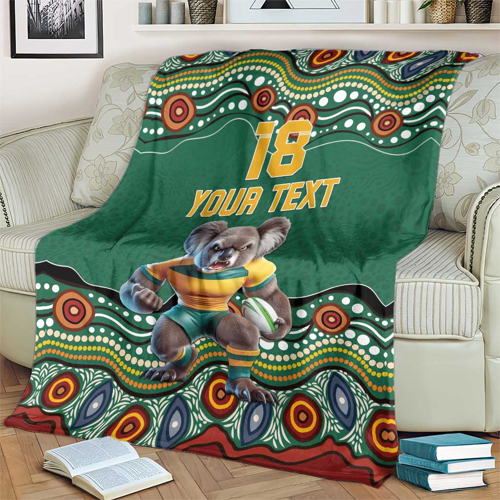 Custom Australia Rugby Blanket Koala Mascot Aboriginal Pattern