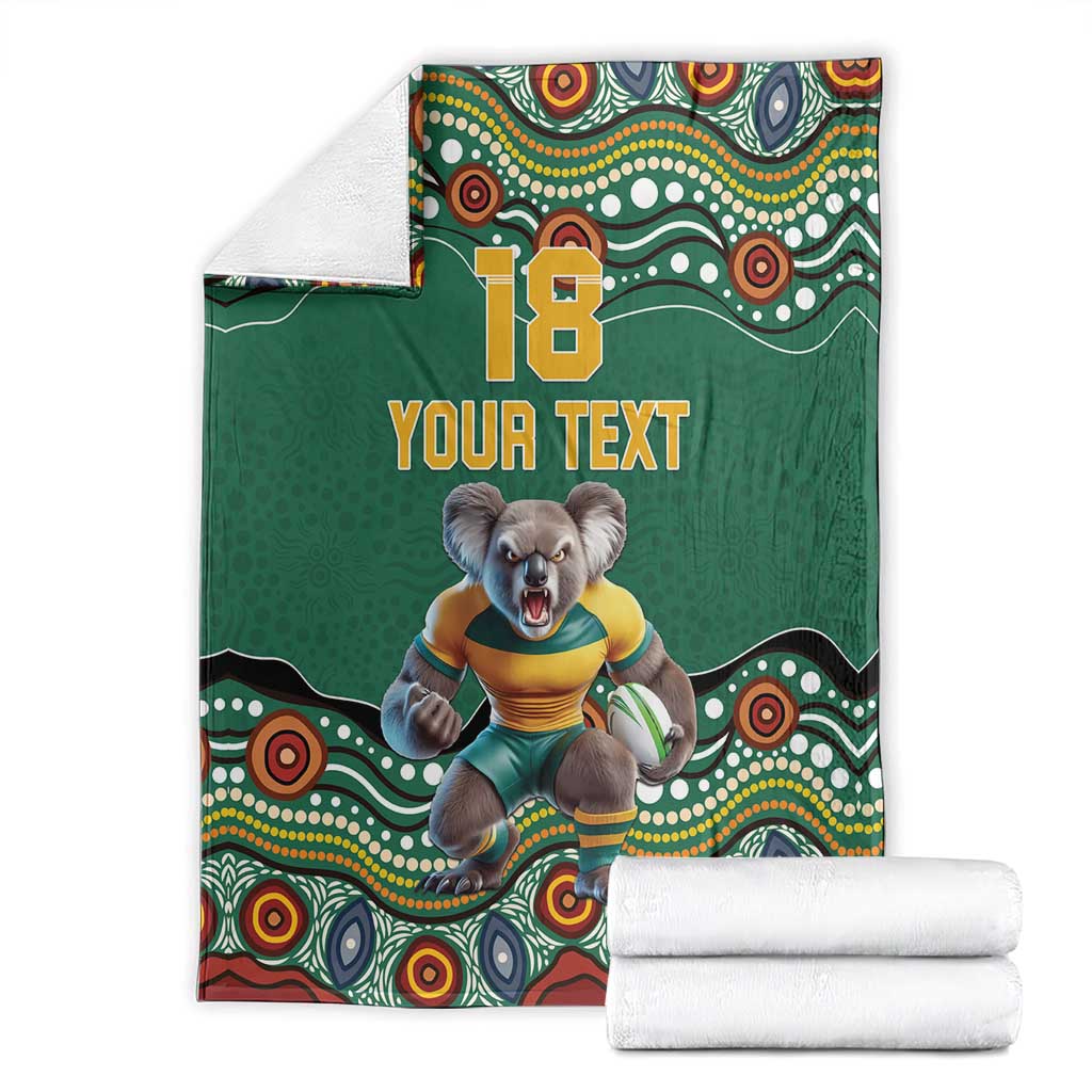 Custom Australia Rugby Blanket Koala Mascot Aboriginal Pattern