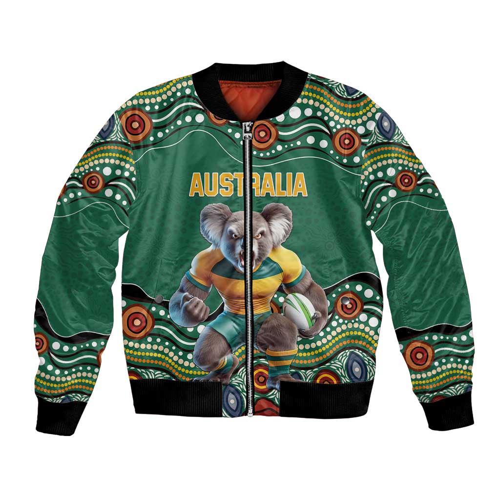 Custom Australia Rugby Bomber Jacket Koala Mascot Aboriginal Pattern