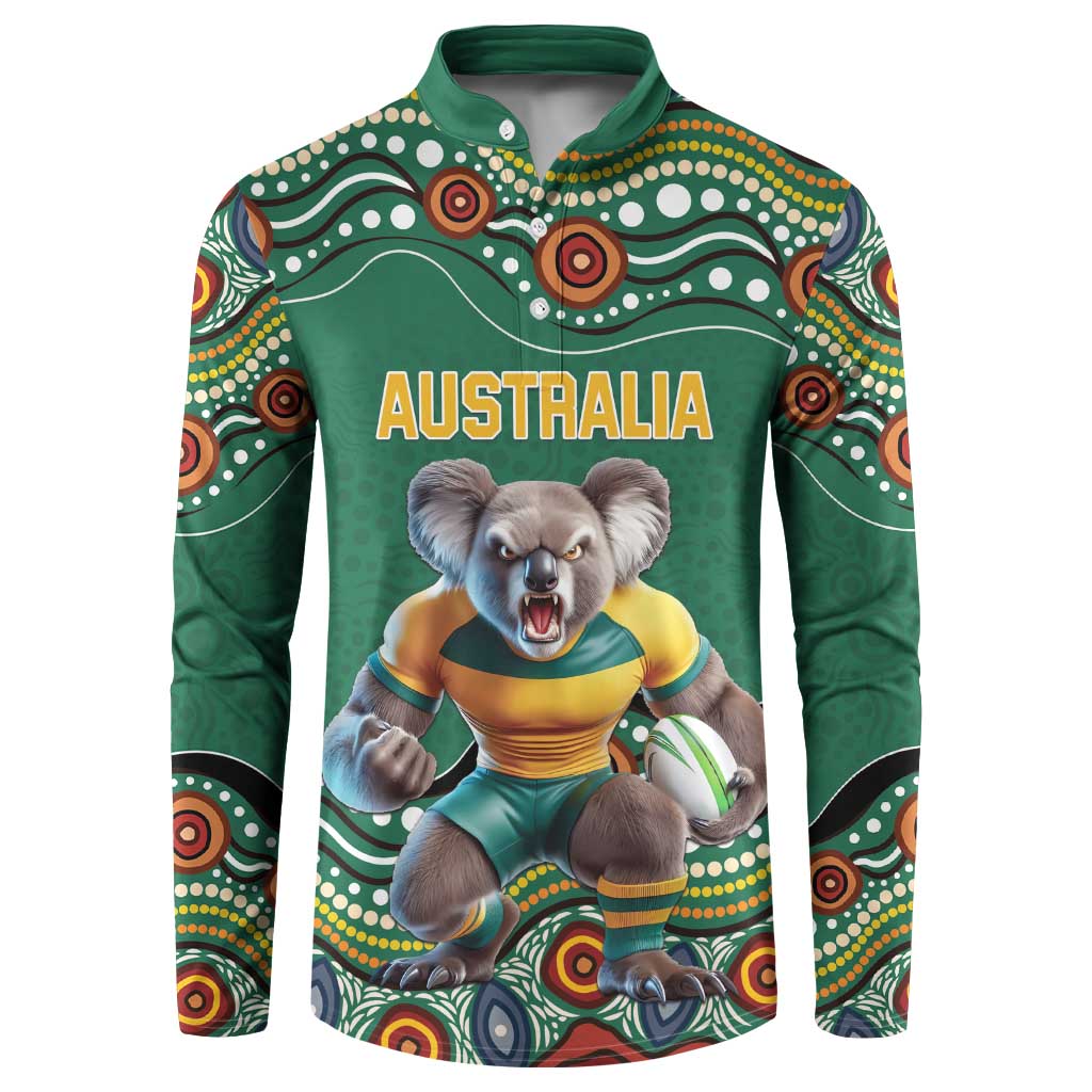 Custom Australia Rugby Button Sweatshirt Koala Mascot Aboriginal Pattern